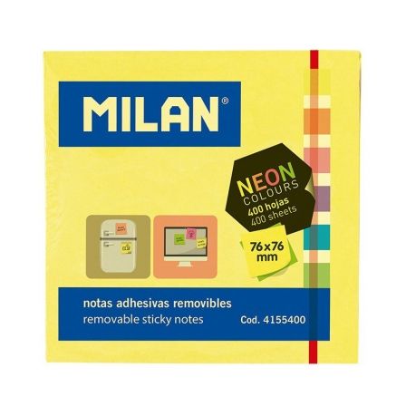 Milán Bloc de 400 notas adhesivas removibles colores neón 76 x 76 mm